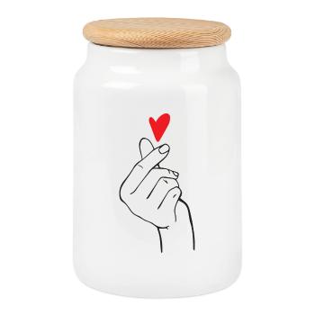 K-Pop Finger Heart - Keksdose mit Holzdeckel - Weiß - Vorne