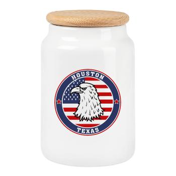Houston City Texas State États-Unis Flag Travel Souvenir - Boîte à biscuits avec couvercle en bois - blanc - Devant
