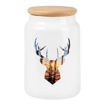 tête de cerf foret hiver et soleil - Boîte à biscuits avec couvercle en bois - blanc - Devant