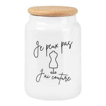 Tee-shirt Je peux pas j'ai couture - Boîte à biscuits avec couvercle en bois - blanc - Devant