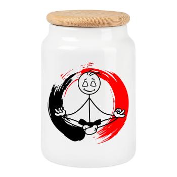 Zen-Meditation - Keksdose mit Holzdeckel - Weiß - Vorne