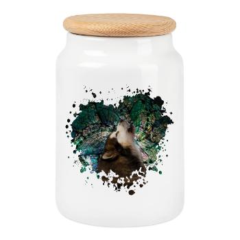Howling malamute - Boîte à biscuits avec couvercle en bois - blanc - Devant