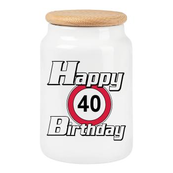40.Geburtstag , 40 Jahre , Happy Birthday 40 (25) - Keksdose mit Holzdeckel - Weiß - Vorne