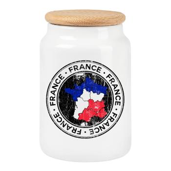 France Map Tricolor Circular Patch - Cookie Jar with Wooden Lid - white - Front