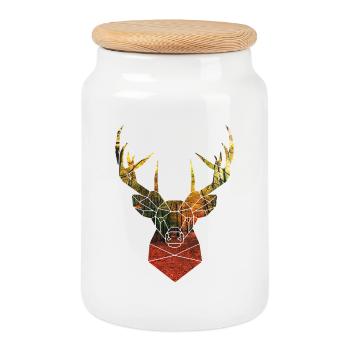 deer head in autumn - Cookie Jar with Wooden Lid - white - Front