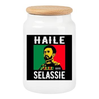 Haile Selassie Portrait im Reggae-Style - Keksdose mit Holzdeckel - Weiß - Vorne