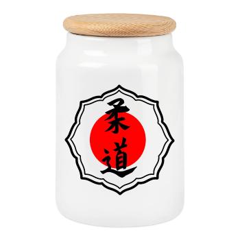 Judo kanji emblem in kodokan sign - Cookie Jar with Wooden Lid - white - Front