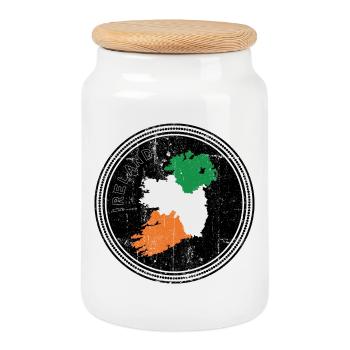 Irland-Trikolore-Kartenemblem - Keksdose mit Holzdeckel - Weiß - Vorne