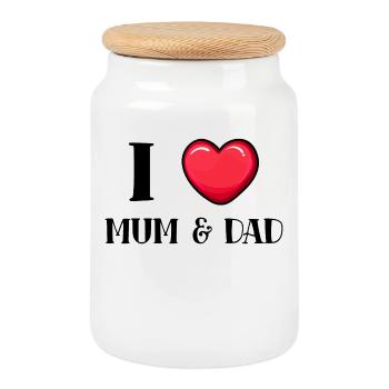 I love mom dad dad mom parents family - Cookie Jar with Wooden Lid - white - Front