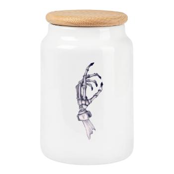 Main squelette avec bandages - Boîte à biscuits avec couvercle en bois - blanc - Devant