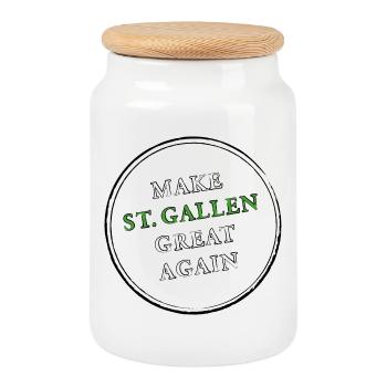 make ST GALLEN great again - Keksdose mit Holzdeckel - Weiß - Vorne
