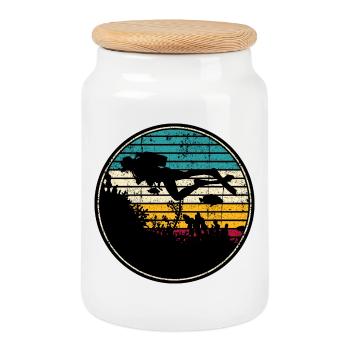 Diving scuba - Cookie Jar with Wooden Lid - white - Front
