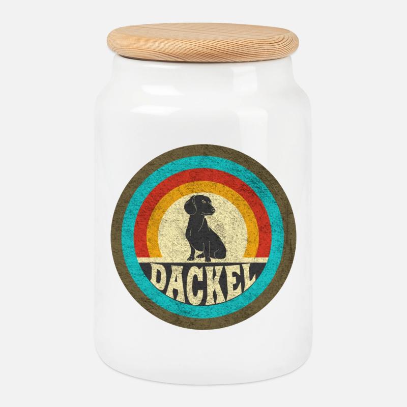 Dackel Vintage Design / Geschenkidee - Keksdose mit Holzdeckel - Weiß