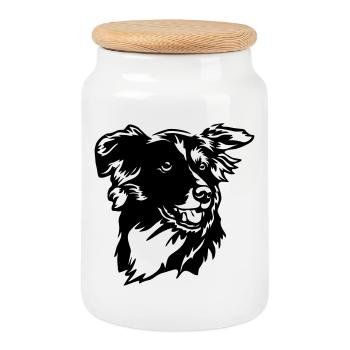 Border Collie Kopf - Boîte à biscuits avec couvercle en bois - blanc - Devant