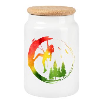 Watercolor Female Rock Climber Forest Adventure - Cookie Jar with Wooden Lid - white - Front