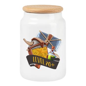Level 70+ RPG Items Gamer Loot Design - Cookie Jar with Wooden Lid - white - Front