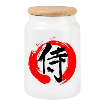 samurai in zen sign - Cookie Jar with Wooden Lid - white - Front