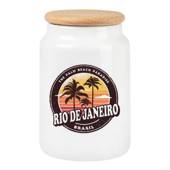 Rio de Janeiro Brasilien Vintage Beach Design - Keksdose mit Holzdeckel - Weiß - Vorne
