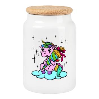 Unicorn School Bag School Start School Start School - Cookie Jar with Wooden Lid - white - Front