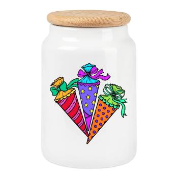 School bag School start school start preschool - Cookie Jar with Wooden Lid - white - Front