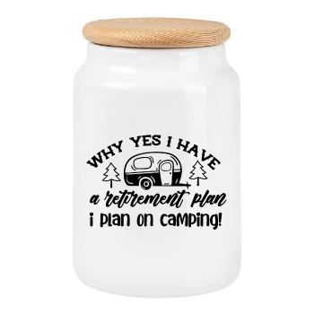 Camping Camping Camping Retirement Pensioners Gift - Cookie Jar with Wooden Lid - white - Front