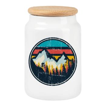 Cercle du coucher de soleil de montagne VTT - Boîte à biscuits avec couvercle en bois - blanc - Devant