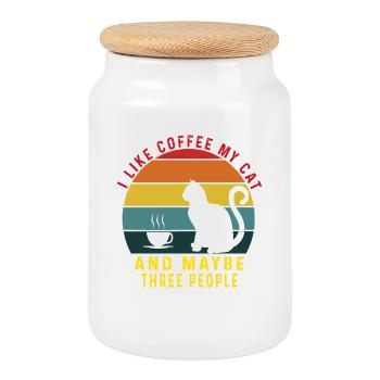 Ich mag Kaffee Katzen & vielleicht 3 Menschen Cat Coffee - Keksdose mit Holzdeckel - Weiß - Vorne