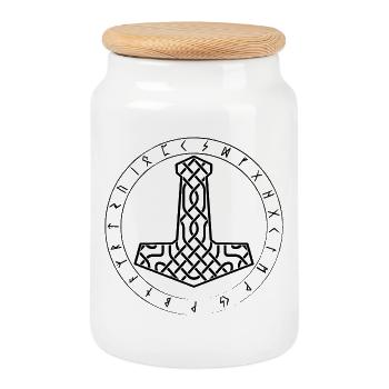 Mjöllnir Wikinger symbol - Keksdose mit Holzdeckel - Weiß - Vorne