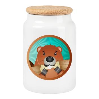 mignon rongeur patch - castor grignote le bois - Boîte à biscuits avec couvercle en bois - blanc - Devant