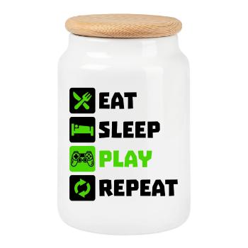 Manger Dormir Répétition Jeux Gamer Gaming - Boîte à biscuits avec couvercle en bois - blanc - Devant