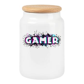 Gamer Gamecker Cool Jeux vidéo Console de jeu Nerd - Boîte à biscuits avec couvercle en bois - blanc - Devant