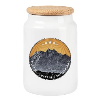 Pilate Lucerne Switzerland - Cookie Jar with Wooden Lid - white - Front