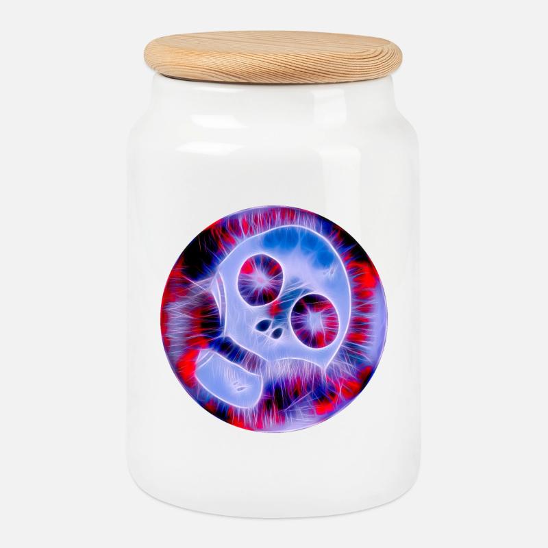 Totenkopf neon - Keksdose mit Holzdeckel - Weiß