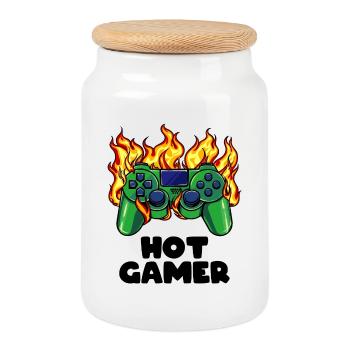 Gamer Gambler Video Player Games Controller - Cookie Jar with Wooden Lid - white - Front