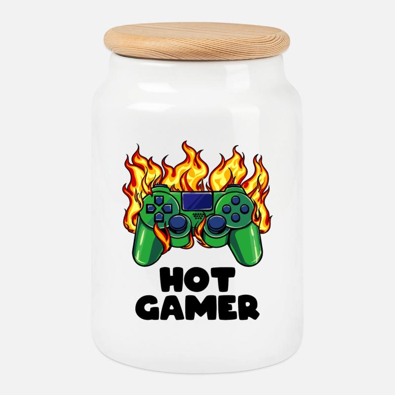 Gamer Zocker Videospieler Games Controller - Keksdose mit Holzdeckel - Weiß