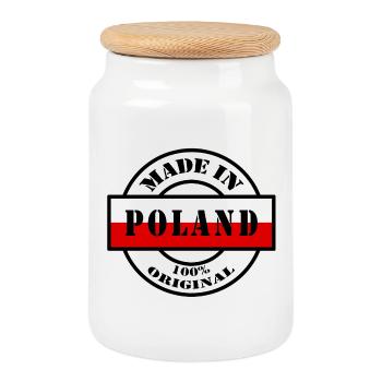 MADE IN POLAND Pologne Polska drapeau cadeau - Boîte à biscuits avec couvercle en bois - blanc - Devant
