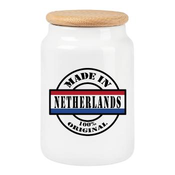 MADE IN NETHERLANDS Holland Niederlande Geschenk - Keksdose mit Holzdeckel - Weiß - Vorne