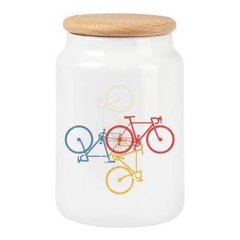 Mosaïque de vélo colorée - Boîte à biscuits avec couvercle en bois - blanc - Devant