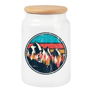 Retro Mountain Trail Circle - Cookie Jar with Wooden Lid - white - Front