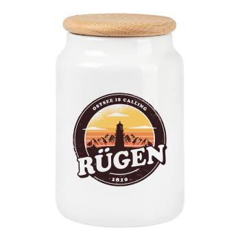 Rügen Vintage Phare Design / Cadeau - Boîte à biscuits avec couvercle en bois - blanc - Devant
