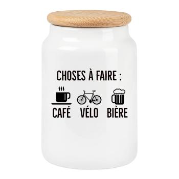 Café Vélo Bière - Keksdose mit Holzdeckel - Weiß - Vorne