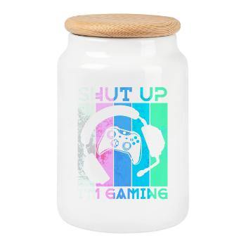 Gamer Headset Controller Statement Zocker - Cookie Jar with Wooden Lid - white - Front