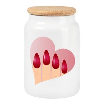 Maniküre mit Liebe - Herz mit roten Fingernägel - Keksdose mit Holzdeckel - Weiß - Vorne