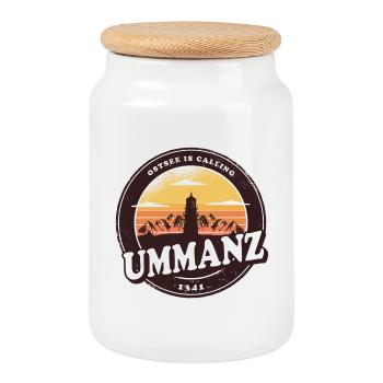 Ummanz Baltic Sea Lighthouse Design / Gift Idea - Cookie Jar with Wooden Lid - white - Front