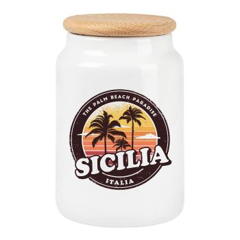 Sicile Italie Vintage Beach Design / Cadeau - Boîte à biscuits avec couvercle en bois - blanc - Devant