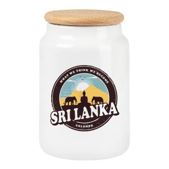 Sri Lanka Buddha Design mit Elefanten / - Keksdose mit Holzdeckel - Weiß - Vorne
