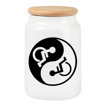 Fauteuil roulant Yin et yang conception de fauteuil roulant * - Boîte à biscuits avec couvercle en bois - blanc - Devant