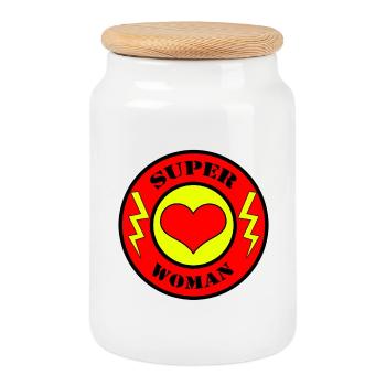 SUPER WOMAN Flash Super Maman Cadeau de fête des mères - Boîte à biscuits avec couvercle en bois - blanc - Devant