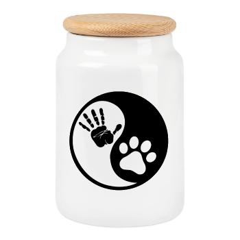 Ying Yang Human Dog - Cookie Jar with Wooden Lid - white - Front