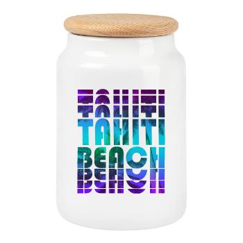 Tahiti Beach Palm Design / Gift Idea - Cookie Jar with Wooden Lid - white - Front
